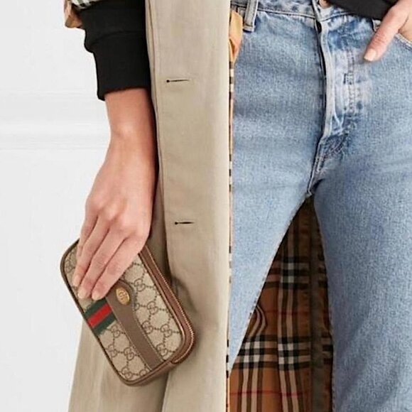 🆕  Authentic Gucci 85 Cm Brown GG Small Ophidia Fanny Pack Zip Pouch - Picture 12 of 13